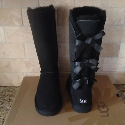 UGG Bailey Bow Triplet Triple Tall Boots Black Suede Size US 4 Youth / Women 6 • $161.49