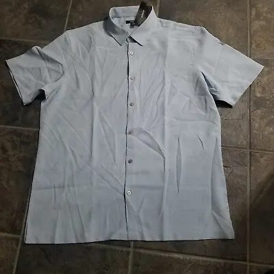 ALFANI Sky Blue Light Grid  Button Up Shirt NEW Collar Medium Short Sleeve $30 • $9.35
