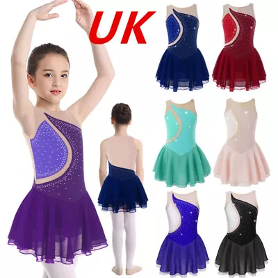 UK Girls Shiny Rhinestone Ballet Dance Leotard Dress Figure Ice Skating Costume • £6.21