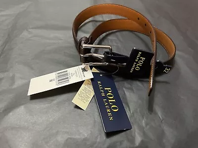 BNWT 100% Auth Ralph Lauren Boys / Men’s Luxury Brown Leather Belt & Logo. XS • £39