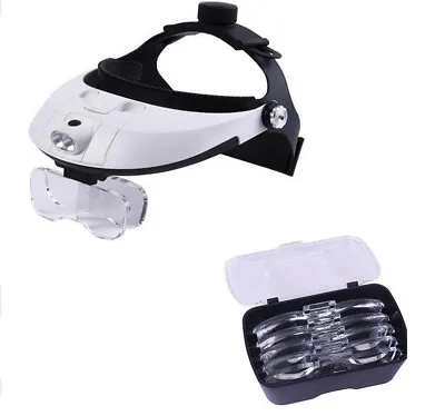 Hands Free Headband Helmet Magnifier Glasses Loupe Magnifying Glass LED Light • $33.54