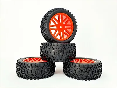 HSP RC Buggy Off Road Wheels RC Car Pin Tyres 5 Spoke Red X 4 Front And Rear • £11.99