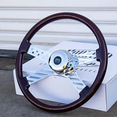 18  Wood Steering Wheel Chrome 4 Spoke Freightliner Kenworth Peterbilt Volvo • $171.94