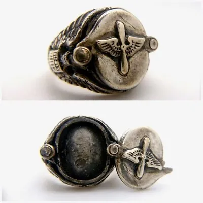 WW2 Vintage US ARMY AIR CORPS Propeller Wing Silver Poison Rocket Ring • $699