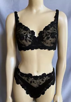 VINTAGE LA PERLA Black Reembroidered Bra And Bikini Panty Set  36B/XS (IT3 IT1) • $21.99