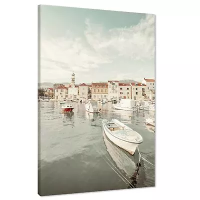 Italy Lake Como Boats Houses Landscape Canvas Art Pictures Light Blue Coral • £39.99