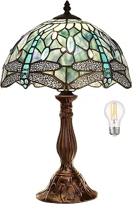 MOOVIEW Tiffany Lamp Table Lamp Stained Glass Dragonfly Bedside Lamp Reading ... • $137.11