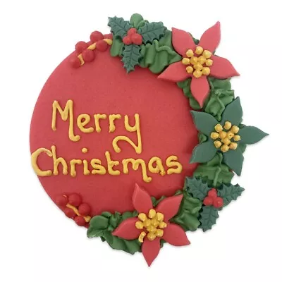 Merry Christmas Sugar Cake Topper Festive Foliage Plaque Cake Decorating • £7.86