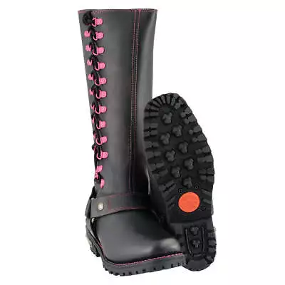 Milwaukee Leather Women’s 14  Harness Boot W/ Fuchsia Accent Loops/Lace *MBL9367 • $139.99