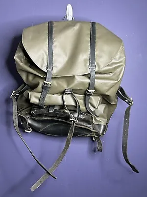 Vintage Swiss Army Military Backpack Rucksack Salt & Pepper Canvas & Leather • $129.99