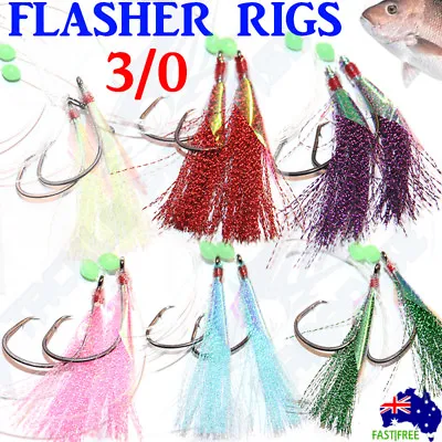 6x 3/0 Snapper Snatchers Rigs Flasher Circle Hooks Fishing Rig Paternoster Lumo • $14.95