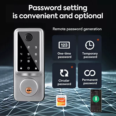 Wifi Smart Door Lock Front Deadbolts APP Fingerprint Card Digital Keypad Silver • $99.79