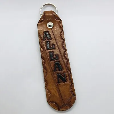 Vtg Tooled Leather Belt Strap Style Keychain - Personalized Allan • $7.99
