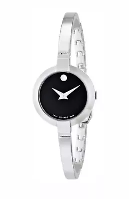 Brand New Movado Bela Women’s Black Dial Stainless Steel Bangle Watch 0606595 • $299