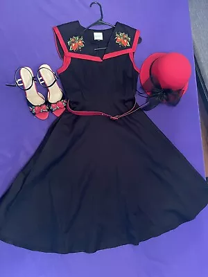 ModCloth Royal Monk Swing Dress With Shoes And Hat Matching Set • $175