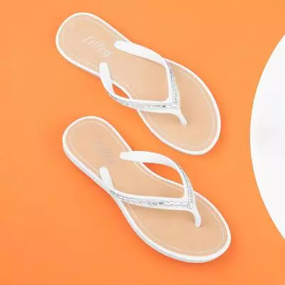 Lilley Womens Sandals White Adults Ladies Flip Flops Toe Post Slip On SIZE • £6.99