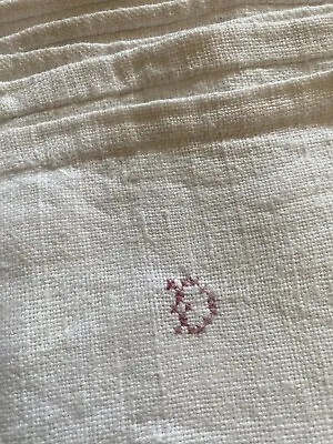 French Metis Sheet Red Cross Stitch Initial Some Darning Approx 240X 185 Cm • £30