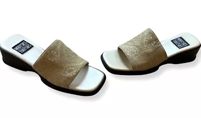 Mootsies Tootsies Marrakesh Beige Gold Lace Chunky Slide Slip On Sandals Size 8 • $21.99