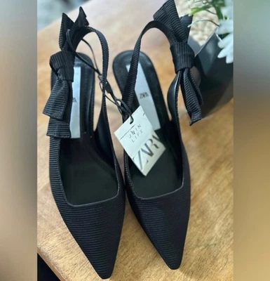 $20 • Buy Zara Kitten Heel Black SHOES Sling Back