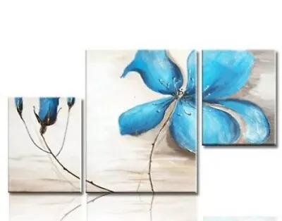 Modern Abstract Art Cherish Art Hand Painted Oil Painting Blue Flowers 3 Piece • $39.99