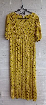 M&S Per Una Sz 16 Yellow Ditsy Floral Tea Dress Retro 40s • £9.99