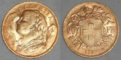 1927B Beautiful Gold Coin Switzerland Swiss Confederation Twenty Francs AU • $677.77