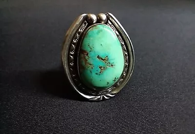 Vtg Native American Navajo Old Pawn Large Turquoise Sterling Silver Ring Size 9  • $149.99