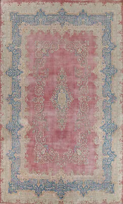 Vintage Pink Kirman Hand-knotted Large Rug 10x15 Wool Handmade Living Room Rug • $2199