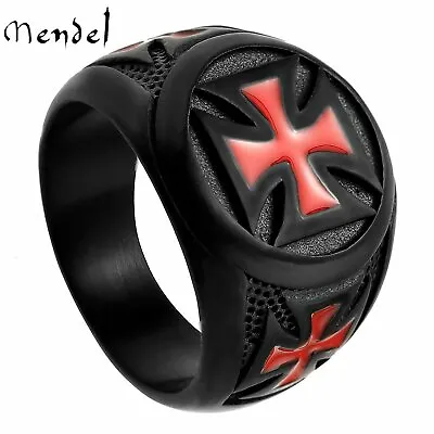 MENDEL Mens Black Stainless Steel Knights Templar Maltese Cross Ring Size 7-15 • $13.99