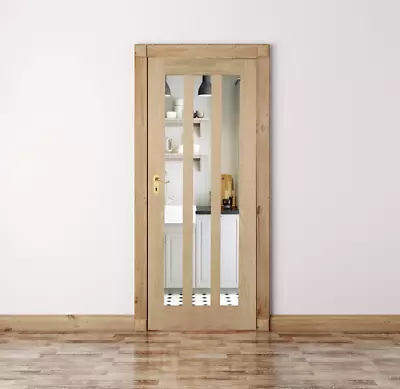 Internal Door Aston Unfinished Oak Glazed - Clear Or Frosted Glass 3 Light Door • £159.99