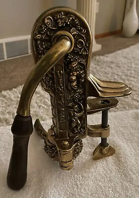 Antique Vintner Wine Bar Mount Corkscrew Cherubs Art Nouveau Brass Oak Corker • $185