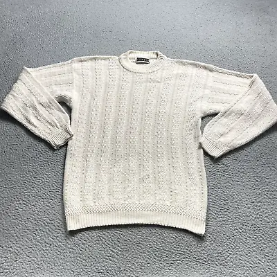 Studio Sweater Mens Large Beige Knit Fisherman Long Sleeve Cable Crewneck • $17.59