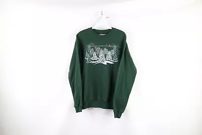 Vtg 90s Streetwear Womens Medium Faded Christmas Tree Birds Crewneck Sweatshirt • $35.95