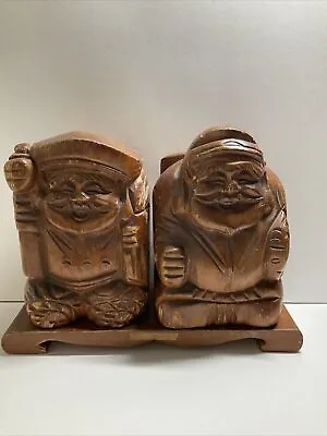 VTG Pair Of Japanese Hand Carved Wooden Statues  (7 Lucky Gods) Ebisu & Daikoku • $129.99