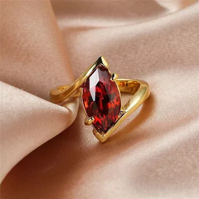 Marquise Cut Red Garnet Lab-Created Engagement Ring 14k Yellow Gold Plated 3Ct • $139.99