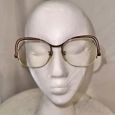 Womens Vintage 80's Eyeglasses Half Rim Brown And Gold 51-16 • $25