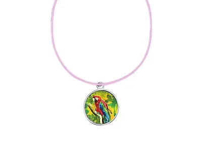 Macaw Parrot Code26 DOME On A 18  Pink Cord Necklace Jewellery Gift Handmade • $9.98