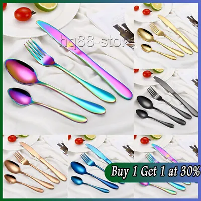 Stainless Steel Cutlery Sets Colourful Rainbow Iridescent Forks Set 4/8/16/24pcs • £6.12