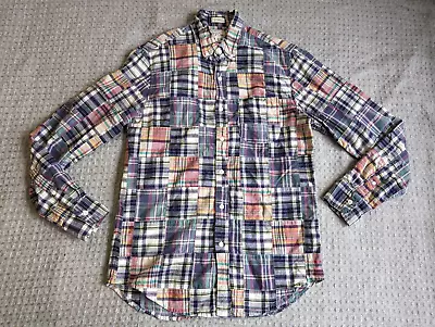 J Crew Shirt Men Small Purple Indian Madras Patchwork Plaid Button Long Sleeve • $22.94