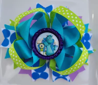 Monsters Inc Pixar Disney Lavender White Turquoise Green Bottle Cap Hair Bow 5  • $4.95