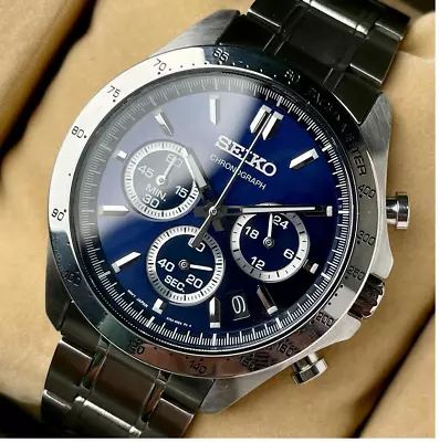 Seiko Spirit Chronograph Blue Dial Stainless Steel Men's Watch SBTR011 • $129.99