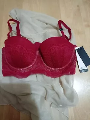 Calvin Klein Strapless Bra Lace Red Size 36B Longline  Spacer New RRP £65 • £25