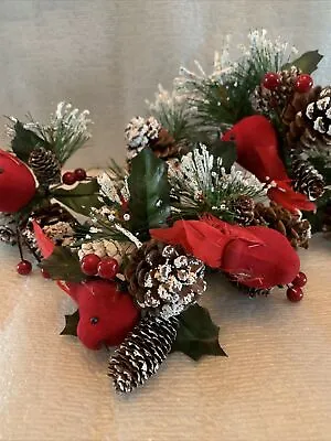 Vtg Christmas Floral Pick Cardinal Red Birds Pine Cones  Greenery Tree Set 6 • $20