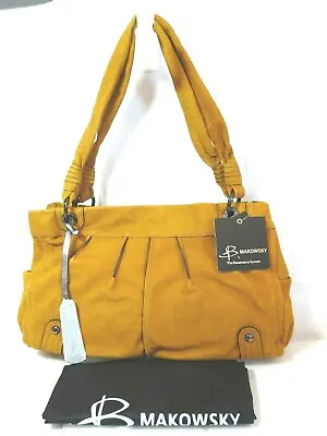 B. Makowsky Gold Suede Leather 3 Compartment Soft Handles Satchel NWT • $94