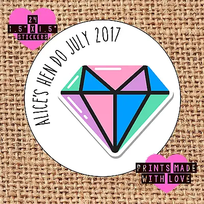 Hen Do Night Stickers Personalised X24 80s Diamond Thank You For Coming Pop Art • £2