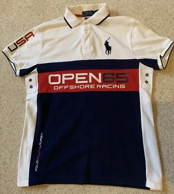 Ralph Lauren Polo Shirt Small Blue USA Open 65 Racing Big Pony Rugby Preppy Mens • £39.99