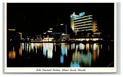 Postcard 1960 FL Night Lake Pancoast Water Reflection View Miami Beach Florida • $13.95