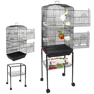 59''H Large Bird Cage Cockatiel Parakeet Finch Rolling Canary Cage With Stand • $54.58