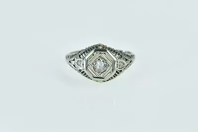 18K Art Deco Diamond Filigree Engagement Ring White Gold *70 • $349.95