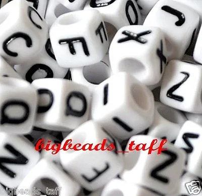 100pcs 10mm Big Cube White Mixed Alphabets/ Letters Acrylic Beads • £5.99